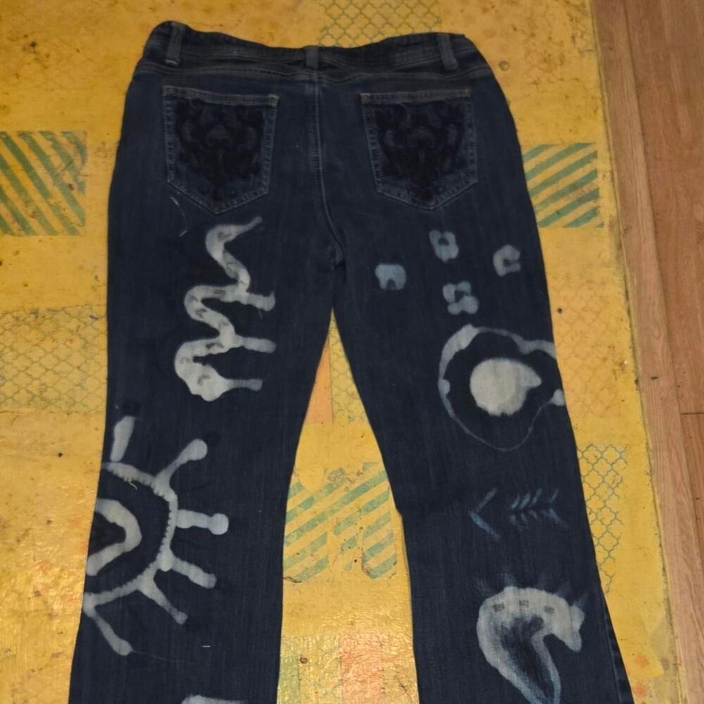 1-of-1 Custom Hand-bleached Graphic Jeans - Festival Ready - indie boho